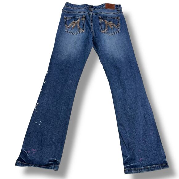 Maurices Womens Denim Blue Jeans Flare Leg Paint Distressed Medium Wash Size 7 8 - Picture 5 of 11
